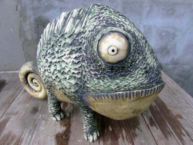 One-Of-A-Kind Ceramic Chameleon Sculpture, Handmade Fireclay Figurine - image 1
