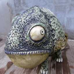 One-Of-A-Kind Ceramic Chameleon Sculpture, Handmade Fireclay Figurine - thumbnail 2
