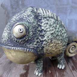 One-Of-A-Kind Ceramic Chameleon Sculpture, Handmade Fireclay Figurine - thumbnail 4