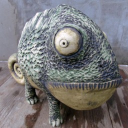 One-Of-A-Kind Ceramic Chameleon Sculpture, Handmade Fireclay Figurine - thumbnail 3