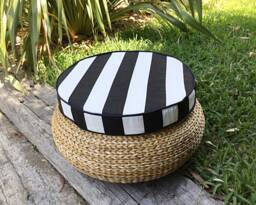 striped Round Chair Pad Black & White Outdoor Seat Cushion - thumbnail 1