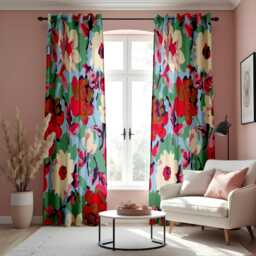 Abstract Watercolor Floral Curtains, Vibrant Multicolor Peony Print Drapes, Modern Artistic Window Treatment, Custom Length Panel Curtains - thumbnail 1
