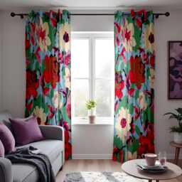 Abstract Watercolor Floral Curtains, Vibrant Multicolor Peony Print Drapes, Modern Artistic Window Treatment, Custom Length Panel Curtains - thumbnail 3