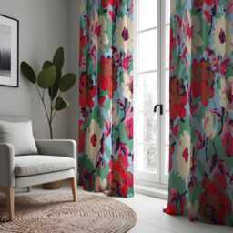 Abstract Watercolor Floral Curtains, Vibrant Multicolor Peony Print Drapes, Modern Artistic Window Treatment, Custom Length Panel Curtains - thumbnail 2