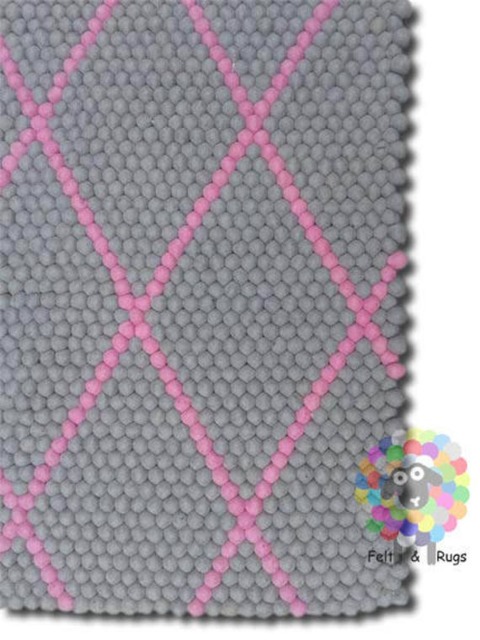 Handmade Wool Felt Ball Rug Gray Diamond Pattern - image 1