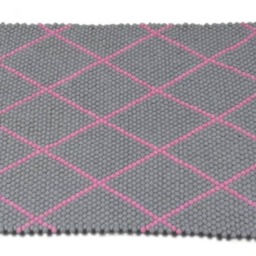 Handmade Wool Felt Ball Rug Gray Diamond Pattern - thumbnail 3