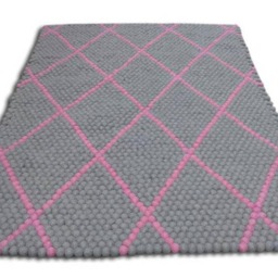 Handmade Wool Felt Ball Rug Gray Diamond Pattern - thumbnail 2