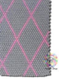 Handmade Wool Felt Ball Rug Gray Diamond Pattern - thumbnail 1