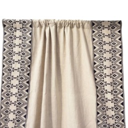 Moroccan Embroidery Curtains, Oatmeal Linen With Charcoal Gray Embroidery, Window Curtain, Housewarming Gift, Custom Curtains - thumbnail 2