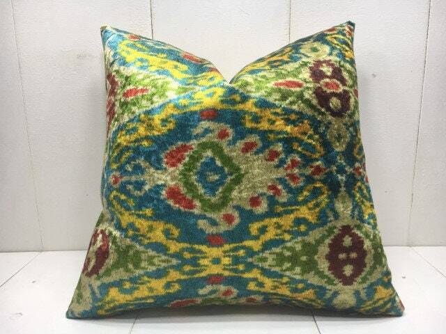 Hand Dyed Silk Ikat Velvet Pillow Cover 16x16 - image 1