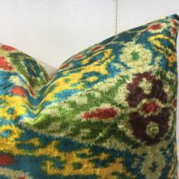 Hand Dyed Silk Ikat Velvet Pillow Cover 16x16 - thumbnail 2