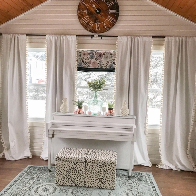 White Cotton Curtains With Cream Pom Trim - Bedroom Or Nursery Decor - image 1