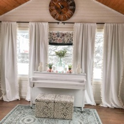 White Cotton Curtains With Cream Pom Trim - Bedroom Or Nursery Decor - thumbnail 1