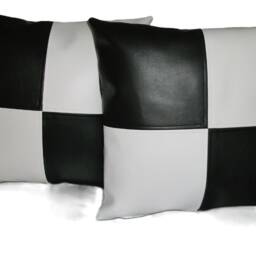 "2 Black & White Check Faux Leather Cushions 16"" 18"" 20" - thumbnail 2