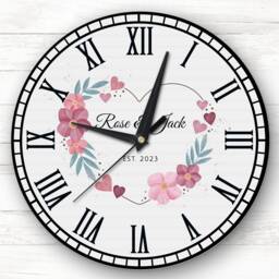 Floral Heart Anniversary Birthday Valentine's Gift Grey Personalised Clock - thumbnail 1