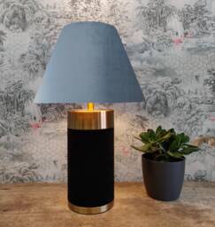 Light Dusky Blue Steeply Tapered Lampshade in Velvet, Empire Lamp Shade