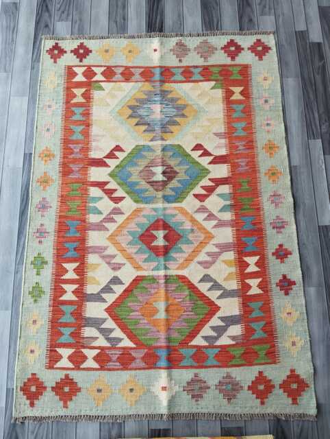 Multicolour Kilim Rug, Handmade Artisan Afghan Turkish Scandinavian Navajo Bohemian Flatweave Natural Wool Rug 181x125 cm - image 1