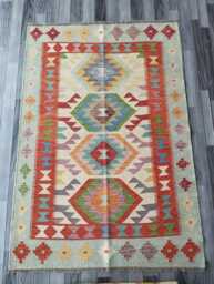 Multicolour Kilim Rug, Handmade Artisan Afghan Turkish Scandinavian Navajo Bohemian Flatweave Natural Wool Rug 181x125 cm - thumbnail 1