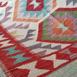 Multicolour Kilim Rug, Handmade Artisan Afghan Turkish Scandinavian Navajo Bohemian Flatweave Natural Wool Rug 181x125 cm - thumbnail 4