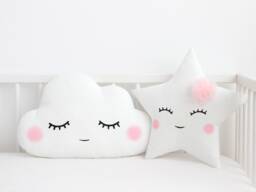 Boho Nursery Pillow Set, Baby Girl Shower Gift, Cloud & Star Throw Cushion, Infant Room Pink Tulle Decor For Teepee Kids Bed Newborn Crib - thumbnail 1