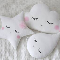 Boho Nursery Pillow Set, Baby Girl Shower Gift, Cloud & Star Throw Cushion, Infant Room Pink Tulle Decor For Teepee Kids Bed Newborn Crib - thumbnail 4