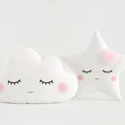Boho Nursery Pillow Set, Baby Girl Shower Gift, Cloud & Star Throw Cushion, Infant Room Pink Tulle Decor For Teepee Kids Bed Newborn Crib - thumbnail 2