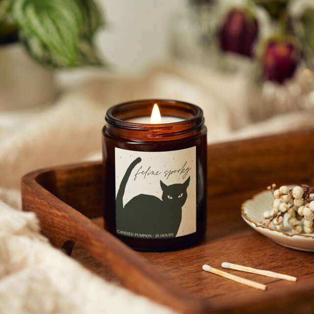Black Cat Halloween Candle Spooky Scented Soy Wax Apothecary Jar - image 1