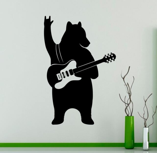 Bear With Guitar Wall Decal Vinyl Sticker Music Art Decor Funny Home Interior Housewares Room Office Design 3(Gui - image 1