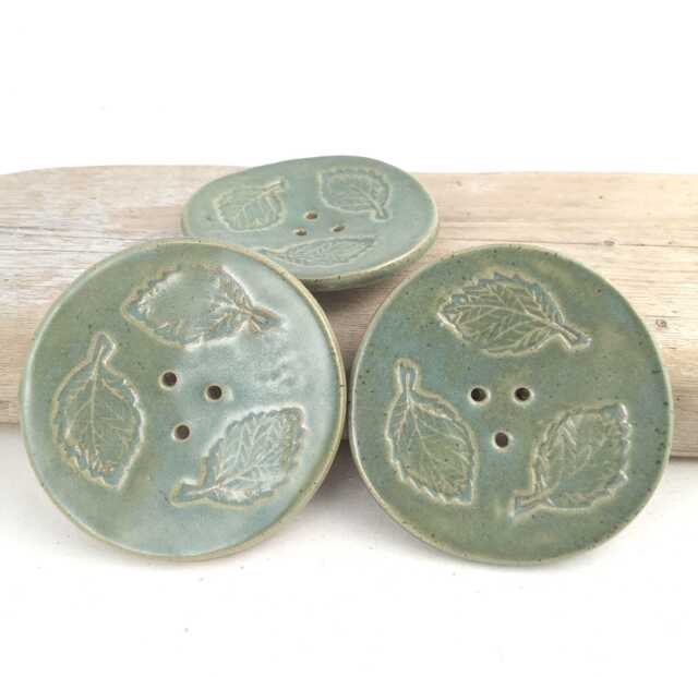 Handmade Ceramic Soap Dish Green Pottery Bathroom Accessory - image 1