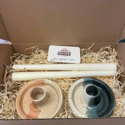 Dunes Candlestick Set, Peach & Cream Candle Gift Homeware, Boho Home Decor, Speckled Stick Holder - thumbnail 4