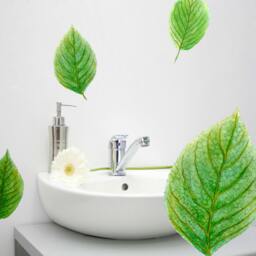 Green Leaf Wall Decals 5-Set, Hand-Painted For Tiles, Walls & Furniture, Leaves Bedroom Bathroom Stickers, Decor - thumbnail 2