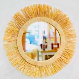 Moroccan Raffia Wall Mirror - Handmade Boho Sunburst Decor - thumbnail 3