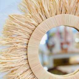 Moroccan Raffia Wall Mirror - Handmade Boho Sunburst Decor - thumbnail 4