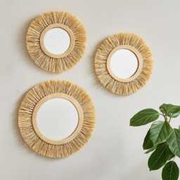Moroccan Raffia Wall Mirror - Handmade Boho Sunburst Decor