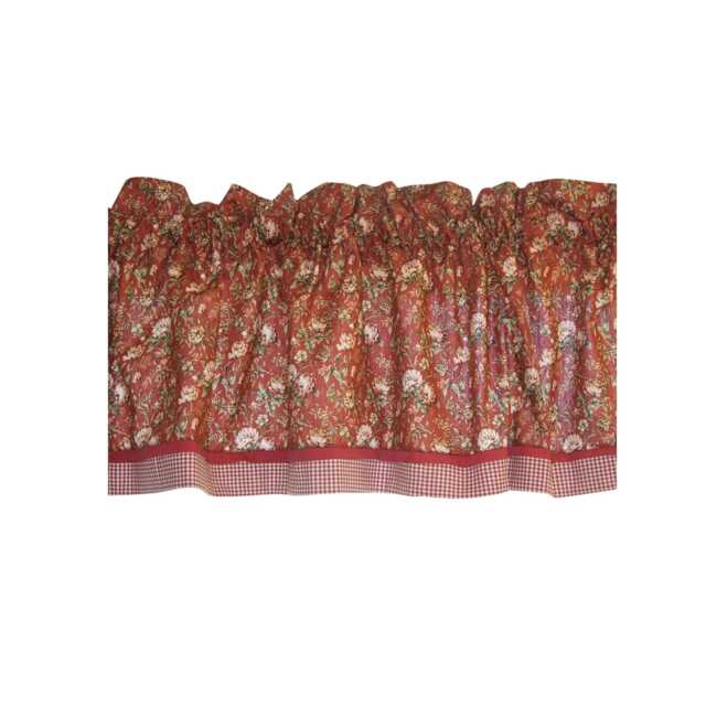 Burnt Orange Floral Valance 17x81 - Red Green Curtain Topper - Rod Pocket Window Treatment Handmade Drapery D??cor Bedroom Kitchen Custom - image 1