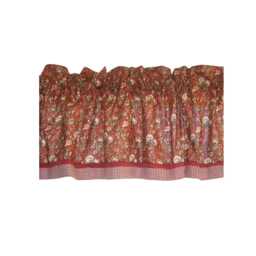 Burnt Orange Floral Valance 17x81 - Red Green Curtain Topper - Rod Pocket Window Treatment Handmade Drapery D??cor Bedroom Kitchen Custom - thumbnail 1