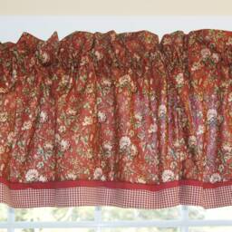 Burnt Orange Floral Valance 17x81 - Red Green Curtain Topper - Rod Pocket Window Treatment Handmade Drapery D??cor Bedroom Kitchen Custom - thumbnail 2