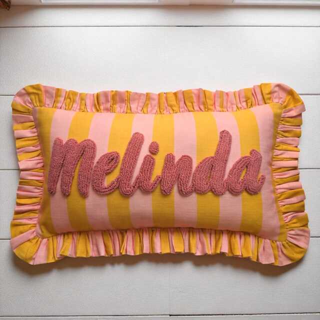 Personalized Ruffle Cushion Handmade Punch Needle Boho Nursery Decor - image 1