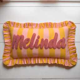 Personalized Ruffle Cushion Handmade Punch Needle Boho Nursery Decor - thumbnail 1