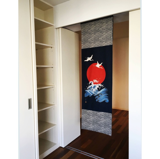 Japanese Noren Curtain Navy Blue, 1 Panel Curtain, Tapestry, Tissue Fabric, Crane Wall Fabric Panel, Tsuru & Sun Decoration - image 1