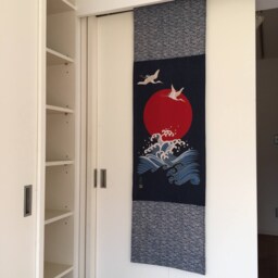 Japanese Noren Curtain Navy Blue, 1 Panel Curtain, Tapestry, Tissue Fabric, Crane Wall Fabric Panel, Tsuru & Sun Decoration - thumbnail 4