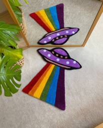 Rainbow Ufo Tufted Rug/Soft & Fluffy, Custom Tuft Rug, Housewarming Gift