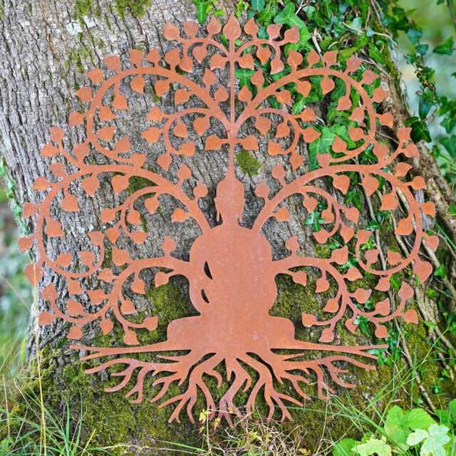 60cm Bodhi Tree Of Life Metal Large Wall Plaque Hanging Zen Buddha Monk Outdoor Statue British Gift - image 1