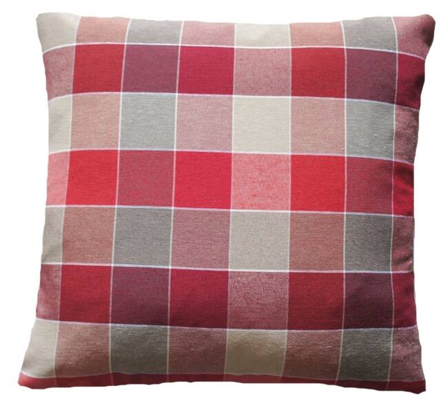 Red Beige Checks Cushion Cover Woven Cotton Checked Fabric 16-20
