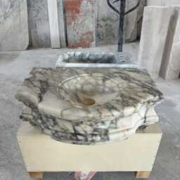 Handmade Calacatta Monet Marble Sink - Classic Carved Bathroom Basin Customizable Natural Stone Vanity Vessel - thumbnail 2