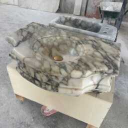 Handmade Calacatta Monet Marble Sink - Classic Carved Bathroom Basin Customizable Natural Stone Vanity Vessel - thumbnail 4