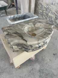 Handmade Calacatta Monet Marble Sink - Classic Carved Bathroom Basin Customizable Natural Stone Vanity Vessel - thumbnail 1