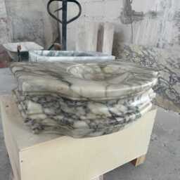 Handmade Calacatta Monet Marble Sink - Classic Carved Bathroom Basin Customizable Natural Stone Vanity Vessel - thumbnail 3