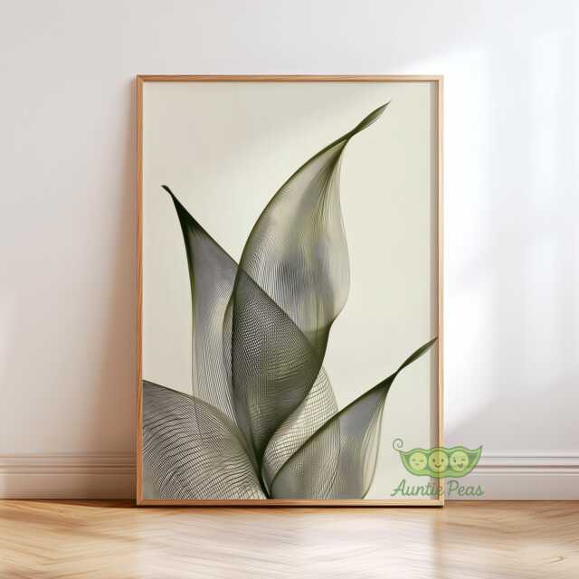 Green Abstract Botanical Wall Art, Japandi Minimalist Print, Modern Elegant Leaf Poster, Neutral Nature Home Decor - image 1