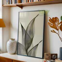 Green Abstract Botanical Wall Art, Japandi Minimalist Print, Modern Elegant Leaf Poster, Neutral Nature Home Decor - thumbnail 2